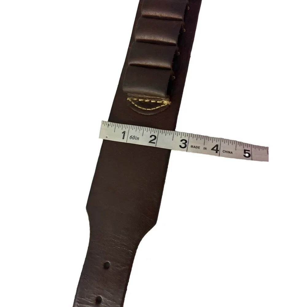 Handmade Brown Leather Rifle Cartridge Belt Bandolier 20 Loop Brass Buckle